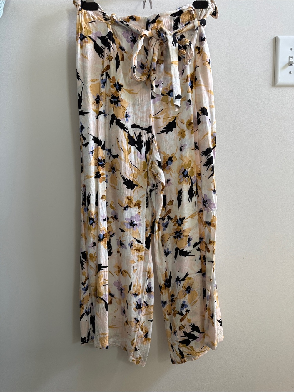 O'Neill Cream Floral Wide Leg Tie-Waist Pants